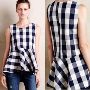 Anthro HD In Paris Plaid Poplin Peplum Top